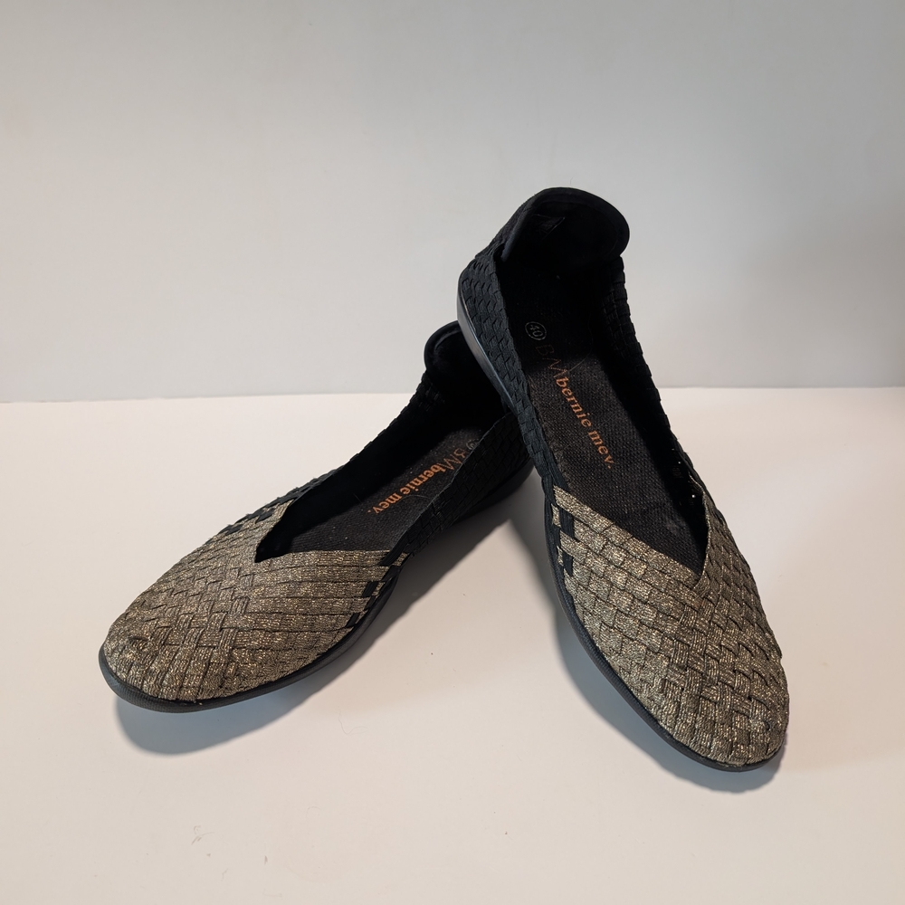 Bernie Mev. Black and Gold Woven Flats 9